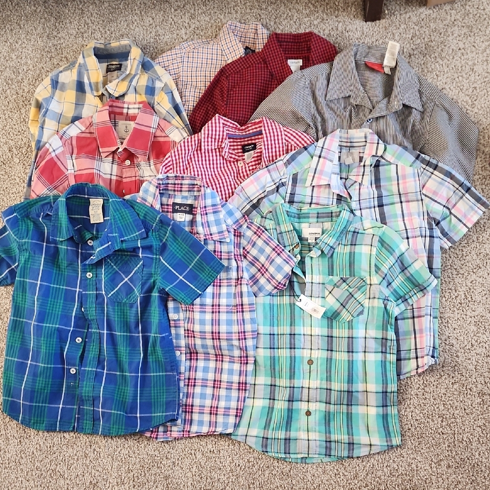 Lot Of 10 Plaid Kids Shirts, Size 6/7